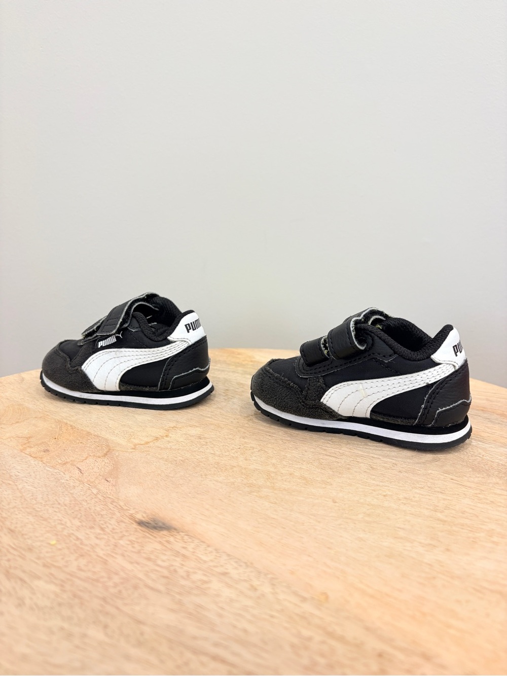 Puma Kids Black and White Hook-and-Loop Sneakers